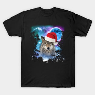 Funny Gray Wolf Christmas - Santa Hat Wolves Outfit - Wolf Lover T-Shirt